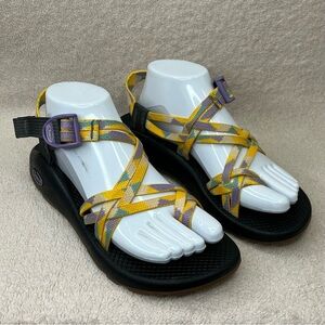 Chaco Double Strap Hiking Outdoors Sandals-Womens 8-Yellow/Purple/Black-Camping